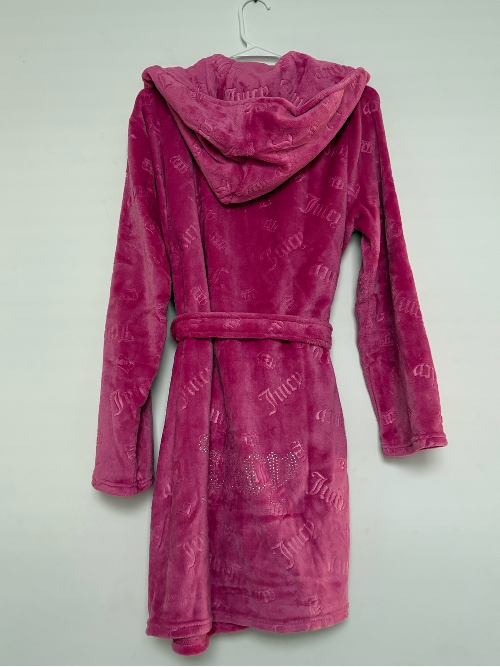 Juicy Couture Plush Hooded Belted Robe Hot Pink with Crown & “Juicy” Size L/XL